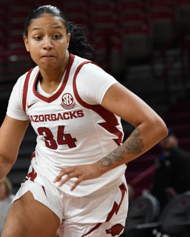 Arkansas Razorbacks Chrissy Carr against Louisiana Tech in WNIT on Thursday night.